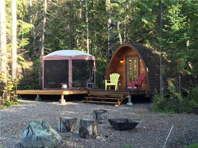 POD's/Kanass cabins for 4 fully equiped,air conditionning,gazebo. From may 12 to sept 10. Enr.627075